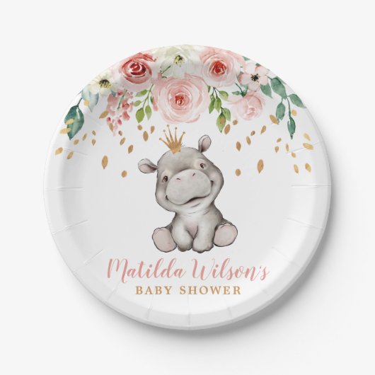 Baby shower Cute Hippo Paper Bord (Voorkant)