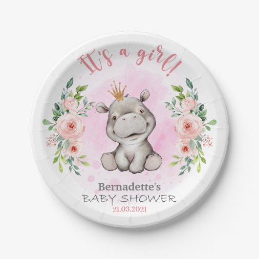 Baby shower Cute Hippo Paper Bord (Voorkant)