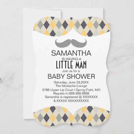 Baby shower Cute Mustache Boys Invitation personna (Devant)