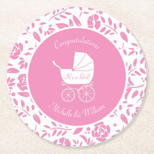  Baby shower Cute Pink Girl Ronde Kartonnen Onderzetter