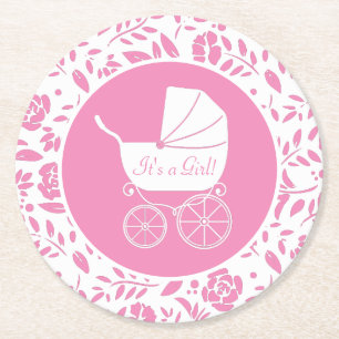  Baby shower Cute Pink Girl Ronde Kartonnen Onderzetter
