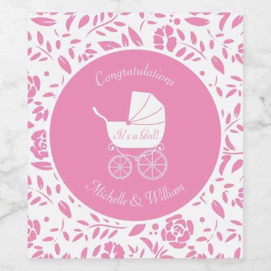 Baby shower Cute Pink Girl Wijn Etiket (Enkel label)