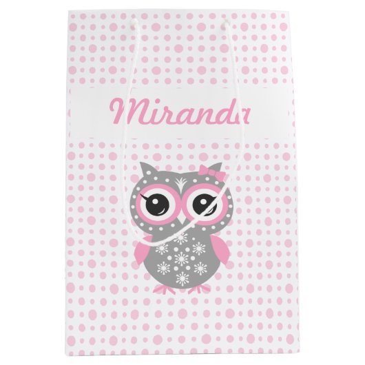 Baby shower Cute Pink Owl Gift Bag Medium Cadeauzakje (Voorkant)