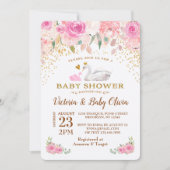 Baby shower cygne Invitation fille Swan Princesse (Devant)