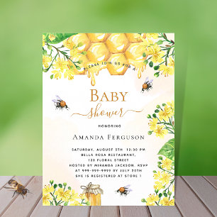 Baby shower d'abeilles fleurs jaunes invitation mi