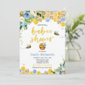 Baby shower d'abeilles Invitation Floral Babee Dou (Debout devant)