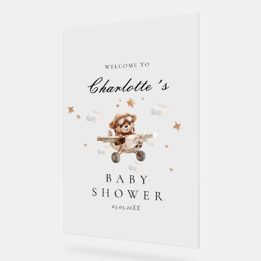 Baby shower d'accueil Teddy Bear & Airplane (Angle)