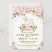 Baby shower d'agneau rose d'or Invitation florale (Devant)
