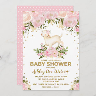 Baby shower d'agneau rose d'or Invitation florale 