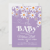 Baby shower Daisy Invitation Purpl Boho Retro Dais (Devant)