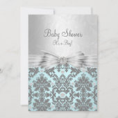 Baby shower Damas bleu et argent Invitation (Devant)