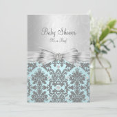 Baby shower Damas bleu et argent Invitation (Debout devant)