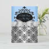 Baby shower Damas bleu et noir Invitation (Debout devant)