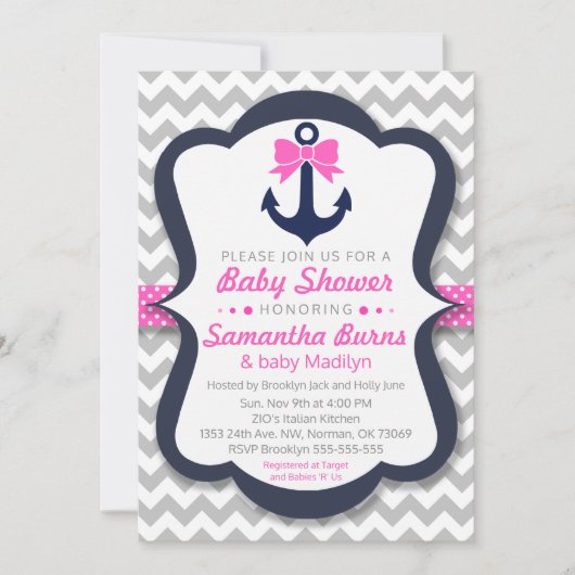 Baby shower d'Ancre Invitation personnalisable - N (Devant)