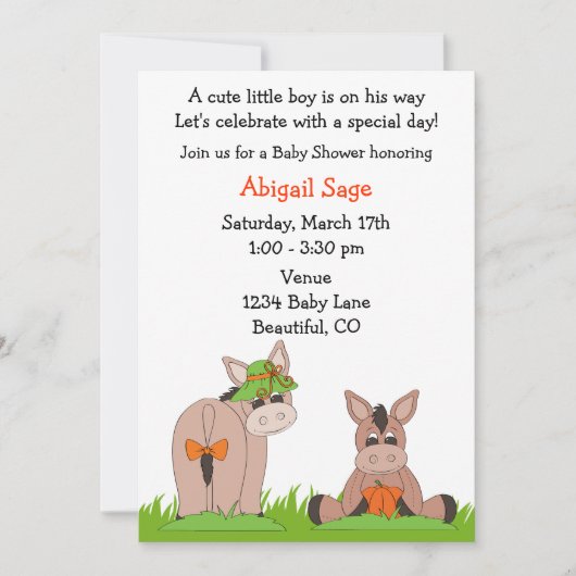 Baby shower d'âne mignon Invitation pour les garço (Devant)