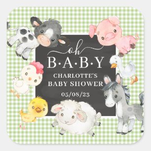 Baby shower d'animaux de ferme Sticker Carré préfé