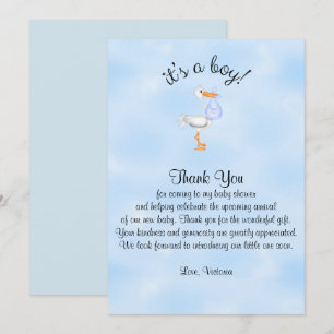 baby shower Dank je wel. Het is een Jongen Babyjon Kaart