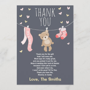 Baby shower Dank je wel Teddy Bear roze meisje Bedankkaart