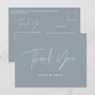 Baby shower dank u blauw elegant modern briefkaart