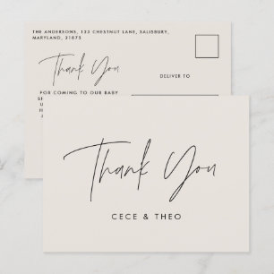 Baby shower dank u crèmeneutraal elegant modern briefkaart