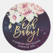 Baby shower Dank u Floral Feather Paarse Lights Ronde Sticker (Voorkant)