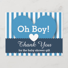BABY SHOWER DANK U Harten Stripes V05 BLAUW Briefkaart