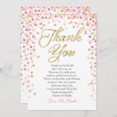 Baby shower Dank u Kaart Confetti Goud roze meisje (Voorkant / Achterkant)