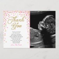 Baby shower Dank u Kaart Confetti Goud roze meisje