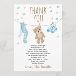 Baby shower Dank u kaart Teddy Bear blauw