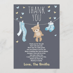 Baby shower Dank u kaart Teddy Bear blauw