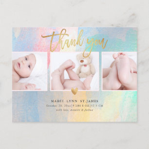 Baby shower Dank u kleurrijke penseelstreken Briefkaart