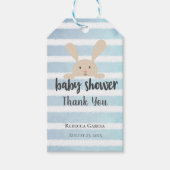 Baby shower Dank u konijnenblauw witte streep Cadeaulabel (Voorkant)