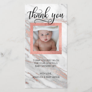 baby shower DANK U Pink Gold Foil FOTO Bedankkaart