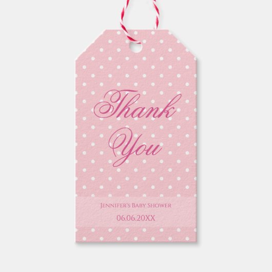 Baby shower Dank u Polka Dots Blush Pink Modern Cadeaulabel (Voorkant)