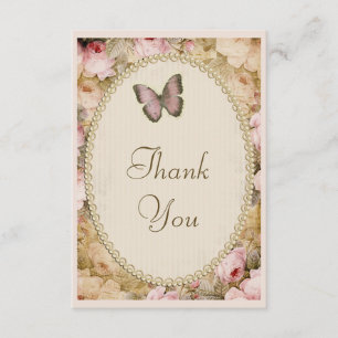 Baby shower Dank u Rozen en vlinder Bedankkaart