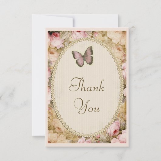 Baby shower Dank u Rozen en vlinder Bedankkaart (Voorkant)