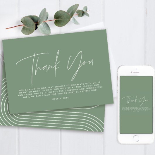 Baby shower dank u Sage Green Elegant Modern Kaart
