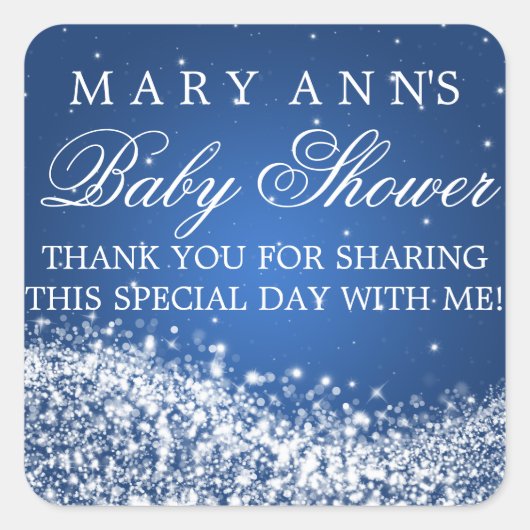 Baby shower Dank u Sparkling Wave Blue Vierkante Sticker (Voorkant)