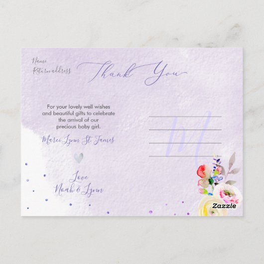 Baby shower Dank u Waterverf gele rozen Briefkaart (Achterkant)