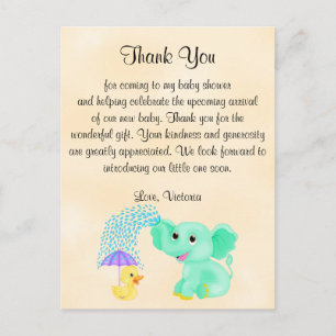 Baby shower Dank u wel Genderneutrale olifant Briefkaart