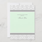 baby shower Dank u wel kaarten Mint Grey Damask (Achterkant)