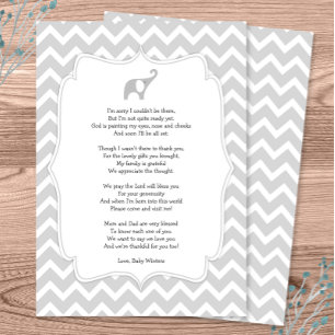 Baby shower Dankjewel Notities, Grijze olifant Kaart