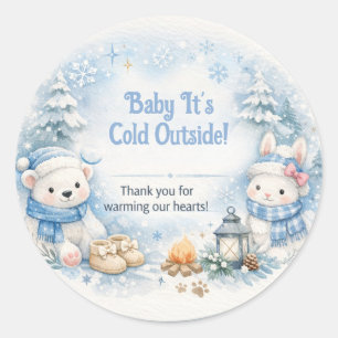 Baby Shower Dankjewel   Winter IJsbeer Kaart Ronde Sticker