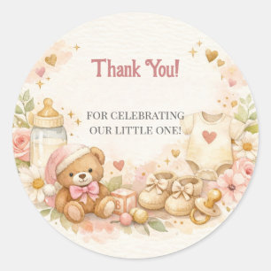 Baby Shower Dankkaart   Cute Teddy Bear Ontwerp Ronde Sticker
