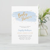 Baby shower d'aquarelle bleu et or Invitation (Debout devant)