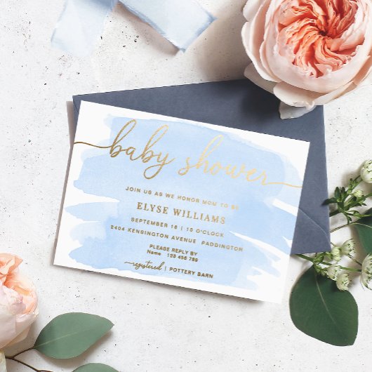 Baby shower d'aquarelle bleu Invitation à huile