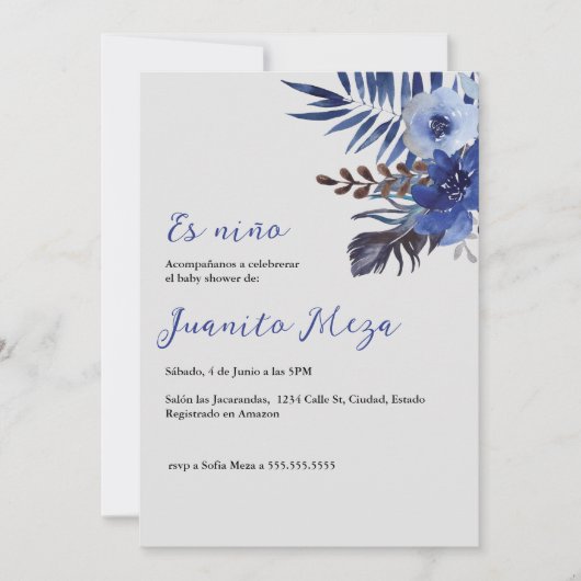 Baby shower d'aquarelle bleu invitation pour garço (Devant)