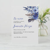 Baby shower d'aquarelle bleu invitation pour garço (Debout devant)