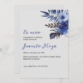 Baby shower d'aquarelle bleu invitation pour garço (Devant / Derrière)
