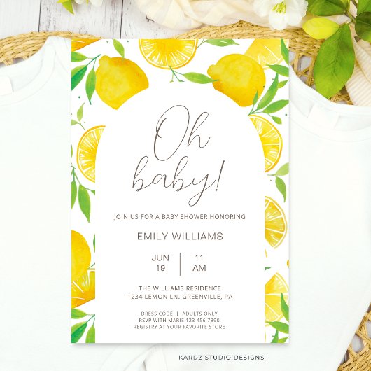 Baby shower d'aquarelle d'été Lemon Invitation